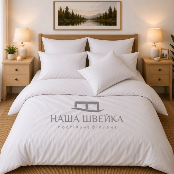 Постельное белье Сатин Premium+ Белый однотонный Двуспальное 180х215 см