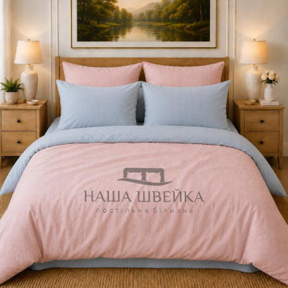 Постільна білизна Варена бавовна Ніжно-рожева і ніжно-блакитна однотонна Полуторна